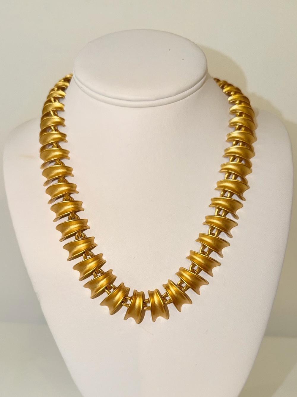 Vintage Signed Anne Klein Brushed Gold-Tone Bold Statement Necklace